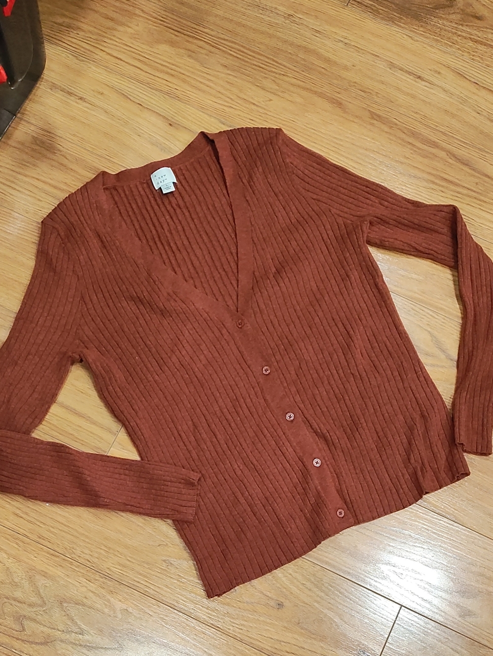 a new day Rust Brown Ribbed V-Neck Button Cardigan